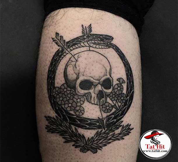 Ouroboros tattoo with skull