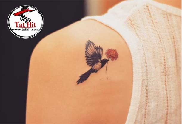 magpie-flower-tattoo