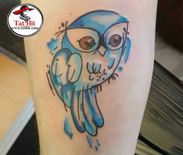 pure watercolor owl tattoo