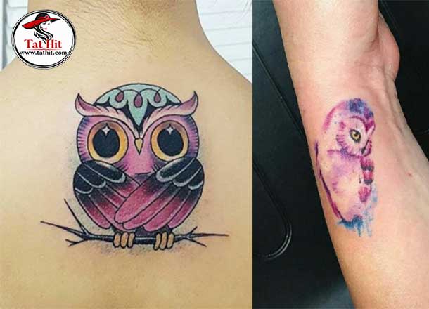 small watercolor owl tattoo