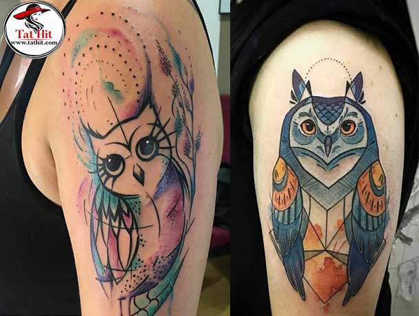 watercolor owl tattoo for women
