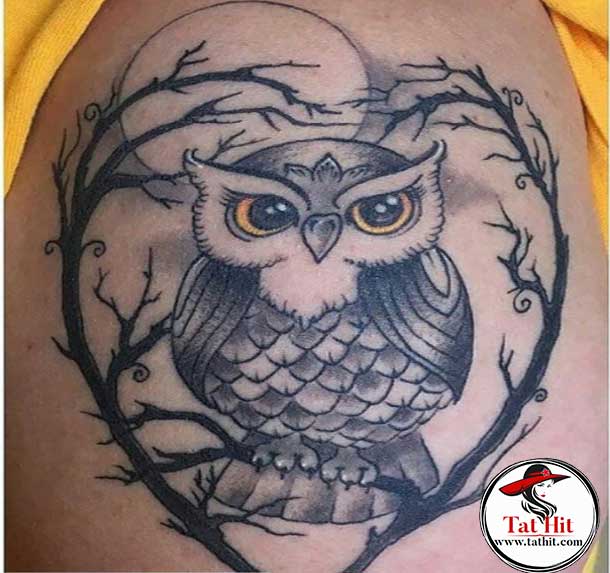 Owl with moon tattoo ideas