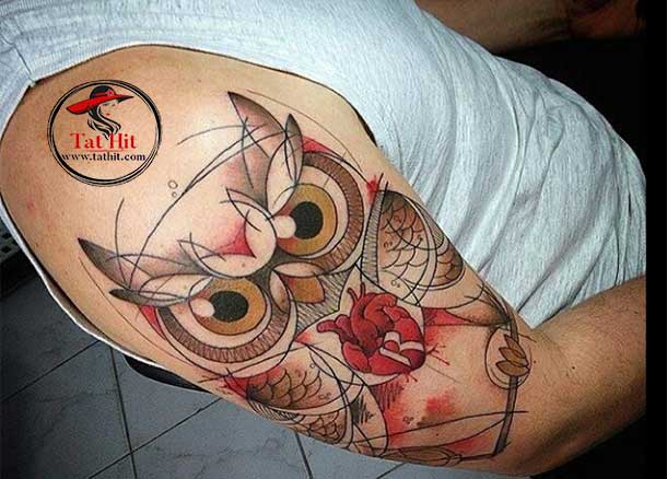 Owl with rose tattoo