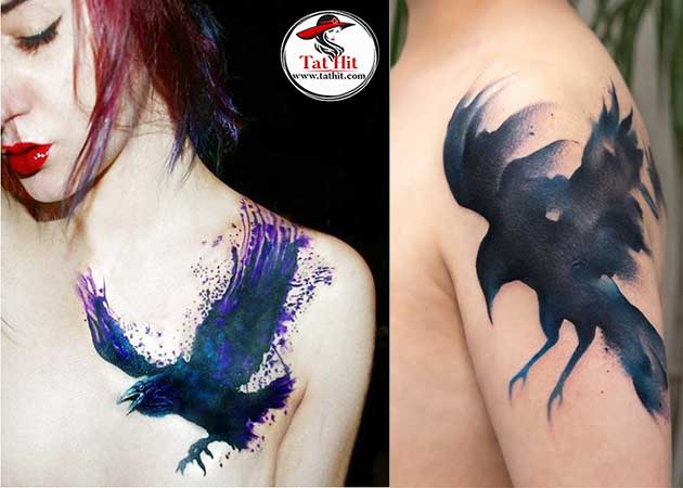 watercolor-crow-tattoo-designs