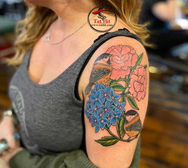 hummingbird and Hydrangea tattoo