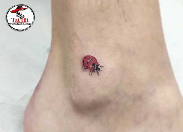 ladybird tattoo on the ankle