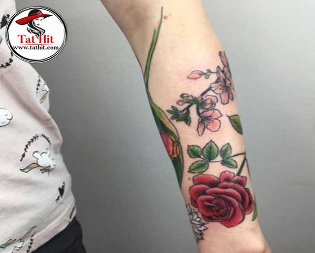 Rose With Lily Of The Valley Flower Tattoos