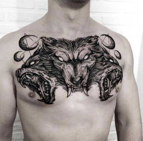 Cerberus tattoo chest