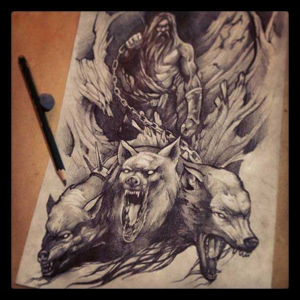 Cerberus tattoo traditional