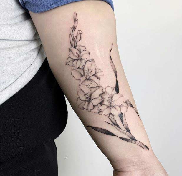 black and grey gladiolus tattoo design
