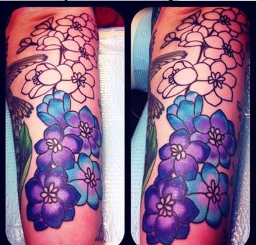 Colorful Larkspur Flower Tattoo Design