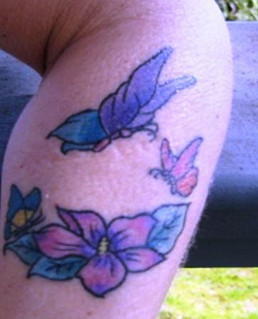 Larkspur Flower Tattoo With Butterflies