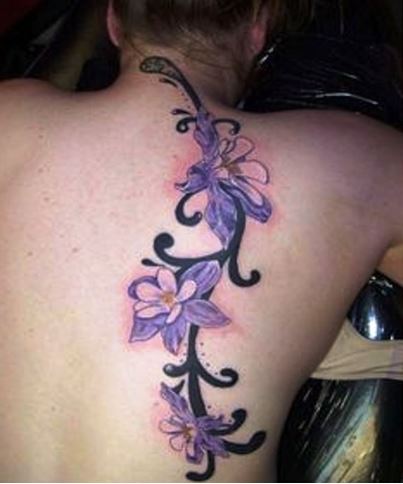 Larkspur Flower Vine Tattoo On Back